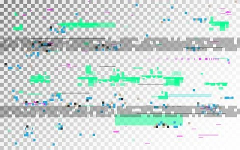 Glitch digital distortion on transparent background. Horizontal VHS noise and Illustrazione stock
