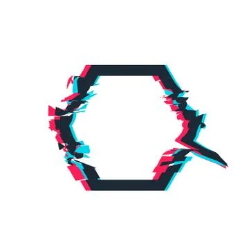 Glitch distortion frame. Vector hexagon illustration Stock Illustration
