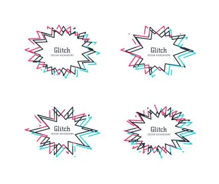 Glitch distortion frames. Vector set of starburst speech bubble, which can be Illustrazione stock