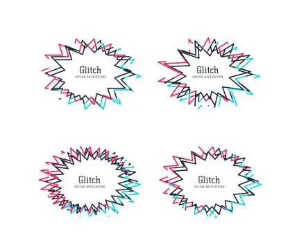 Glitch distortion frames. Vector set of starburst speech bubble, which can be Illustrazione stock