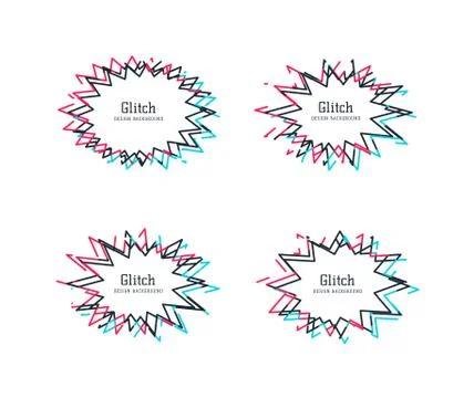 Glitch distortion frames. Vector set of starburst speech bubble, which can be Illustrazione stock