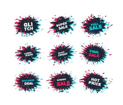 Glitch distortion frames. Vector set of starburst speech bubble, which can be Stock Illustration