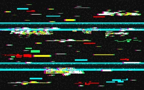 Glitch distortion template. VHS background with glitched color lines Stock Illustration