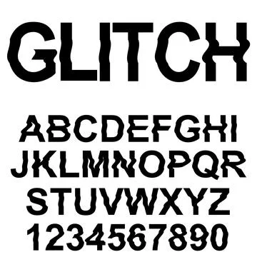 Glitch distortion typeface. Letters and numbers for your design 库存插图