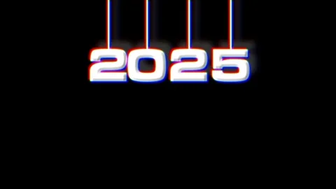 Glitch effect 2025 text hanging on black background Stock Footage 305904290