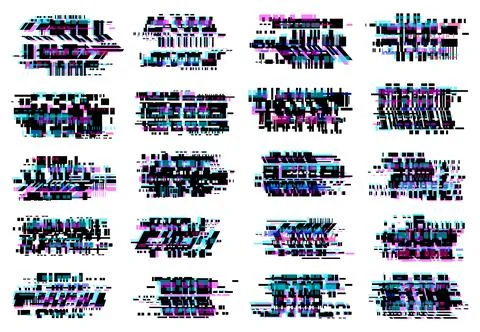 Glitch effect, abstract glitched vector icons Stock Illustration