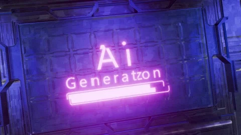 Glitch effect of AI-generated inscriptions on a futuristic billboard Stock Footage 340906620