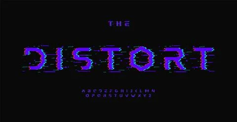 Glitch effect alphabet, digital distorted letters, display error font for Stock Illustration