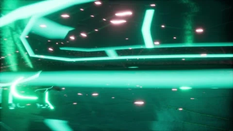 Glitch effect animation video with glowing neon lines lights. Modern futuri Stock Footage 246681181