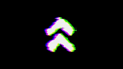 From the Glitch effect arises angle double up symbol. Then the TV turns off. Stock Footage 103287513
