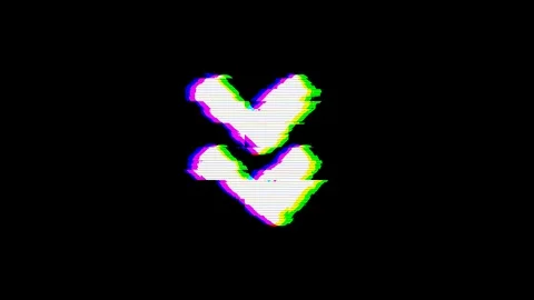From the Glitch effect arises Angle double down symbol. Then the TV turns off. Stock Footage 103287542