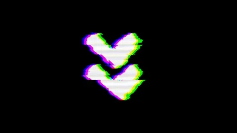 From the Glitch effect arises Angle double down symbol. Then the TV turns off. Stock Footage 103287576