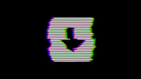 From the Glitch effect arises arrow square down symbol. Then the TV turns off. Stock Footage 131868325