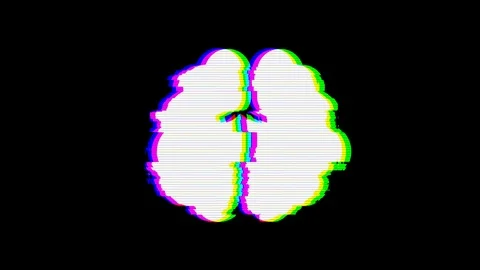 From the Glitch effect arises brain symbol. Then the TV turns off. Alpha channel Stock Footage 103342731