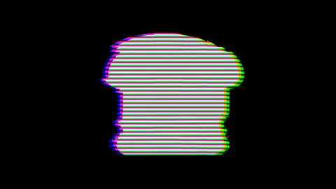 From the Glitch effect arises bread slice symbol. Then the TV turns off. Alpha 스톡 동영상 132020963