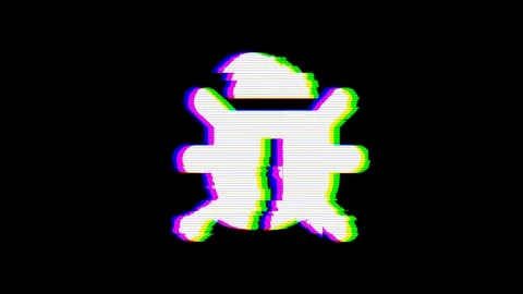 From the Glitch effect arises bug symbol. Then the TV turns off. Alpha channel Stock Footage 103341843