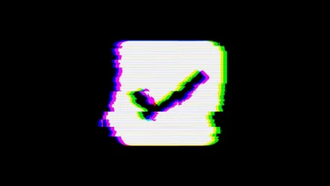 From the Glitch effect arises check square symbol. Then the TV turns off. Alpha Stock Footage 103374378