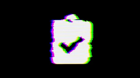 From the Glitch effect arises clipboard check symbol. Then the TV turns off. Stock Footage 103433780
