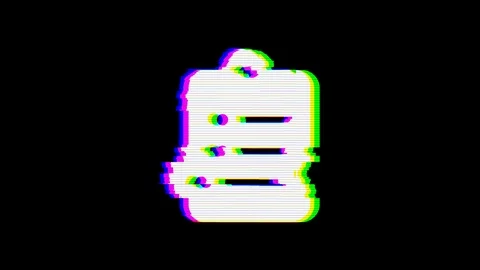 From the Glitch effect arises clipboard list symbol. Then the TV turns off. Stock Footage 103433766