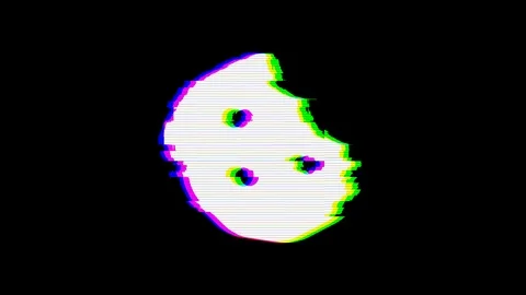 From the Glitch effect arises cookie bite symbol. Then the TV turns off. Alpha Video stock 103433996