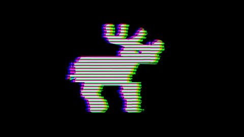 From the Glitch effect arises deer rudolph symbol. Then the TV turns off. Alpha Video stock 132316919