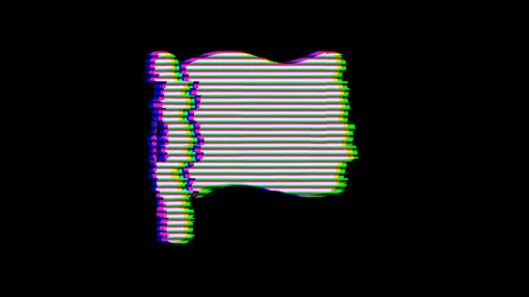 From the Glitch effect arises flag symbol. Then the TV turns off. Alpha channel Stock Footage 132316799
