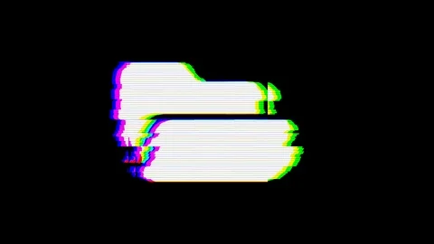 From the Glitch effect arises folder open symbol. Then the TV turns off. Alpha Video stock 103520418