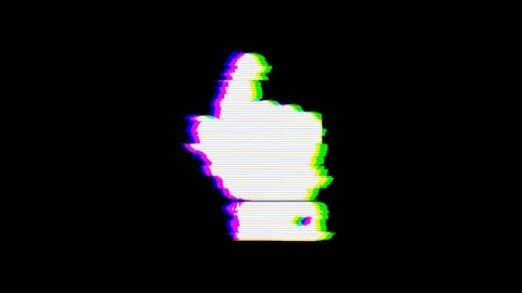 From the Glitch effect arises hand point up symbol. Then the TV turns off. Alpha Stock Footage 103629204