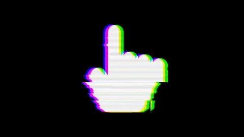 From the Glitch effect arises hand pointer symbol. Then the TV turns off. Alpha Stock Footage 103703568