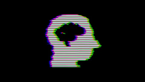 From the Glitch effect arises head side brain symbol. Then the TV turns off. Stock Footage 132385444