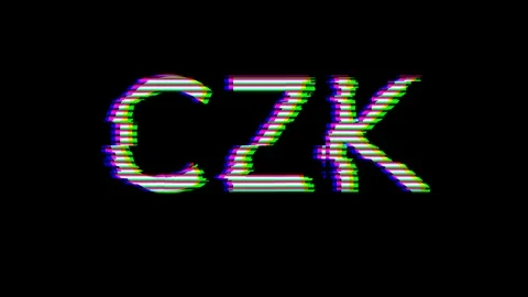 From the Glitch effect arises ISO code currency CZK. Then the TV turns off. Stock Footage 107156746