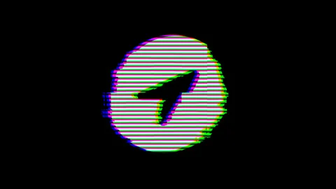 From the Glitch effect arises location circle symbol. Then the TV turns off. Stock Footage 132383014