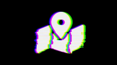 From the Glitch effect arises map marked symbol. Then the TV turns off. Alpha Stock Footage 103752271