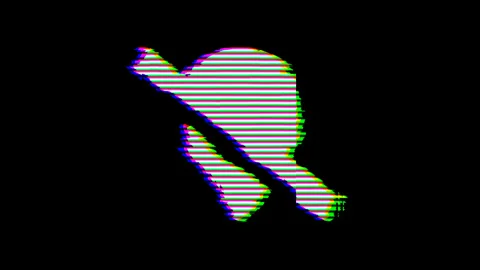 From the Glitch effect arises map marker slash symbol. Then the TV turns off. Stock Footage 132383273