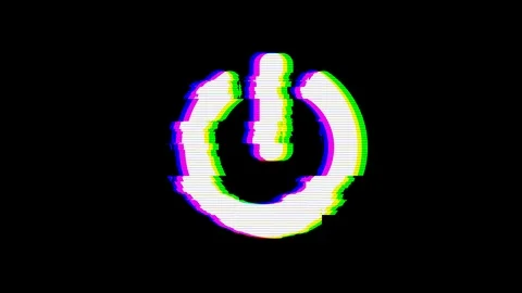 From the Glitch effect arises power off symbol. Then the TV turns off. Alpha Stock Footage 103829956