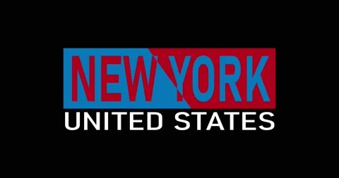 From the Glitch effect arises State Name NEW YORK logo. Then the TV turns off Stock Footage 148536785
