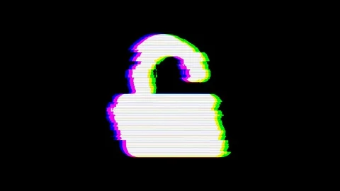 From the Glitch effect arises unlock symbol. Then the TV turns off. Alpha Stock Footage 104000574