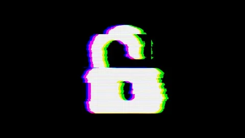 From the Glitch effect arises unlock symbol. Then the TV turns off. Alpha Stock Footage 104000748