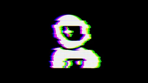 From the Glitch effect arises user astronaut symbol. Then the TV turns off. Stock Footage 104001222