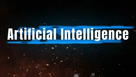 Glitch effect artificial intelligence text animation with floating golden Stock Footage 343805322