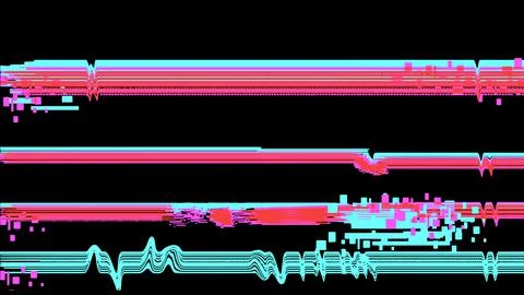 Glitch effect with blue-red lines on a black background. Vector abstraction. Stock Illustration