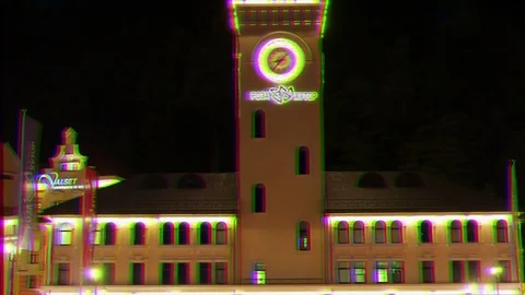 Glitch effect. Bridge on the Rosa Khutor night. Sochi, Russia Stock Footage 107132303