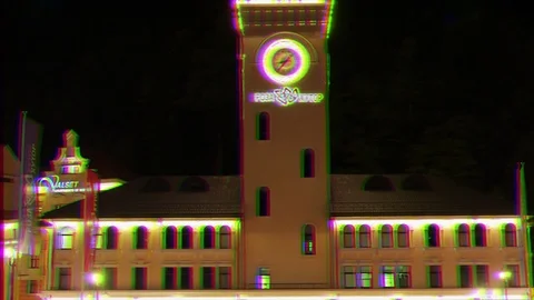 Glitch effect. Bridge on the Rosa Khutor night. Sochi, Russia Stock Footage 107132314