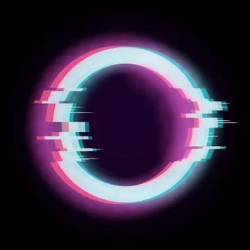 Glitch effect. Circle distorted shape, digital technology element. Futuristic Stock Illustration