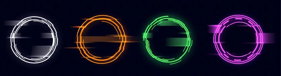 Glitch effect circle frame, neon digital pixels Stock Illustration
