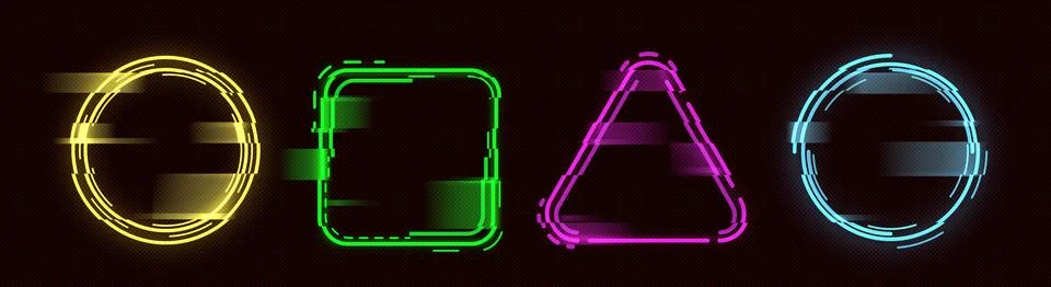 Glitch effect circle frame, neon digital pixels Stock Illustration