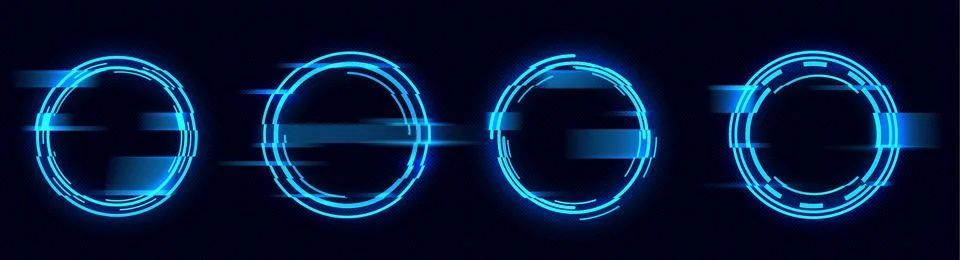 Glitch effect circle frame, neon digital pixels Stock Illustration
