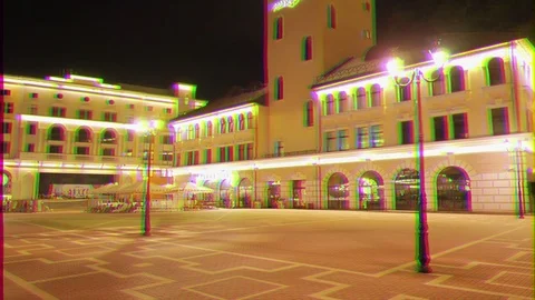 Glitch effect. Clock Tower Rosa Khutor. Night. Sochi, Russia Stock Footage 107191437