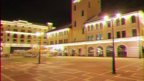 Glitch effect. Clock Tower Rosa Khutor. Night. Sochi, Russia Stock Footage 107191460