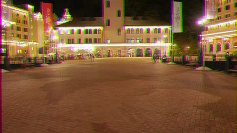 Glitch effect. Clock Tower Rosa Khutor. Night. Sochi, Russia Stock Footage 107191465